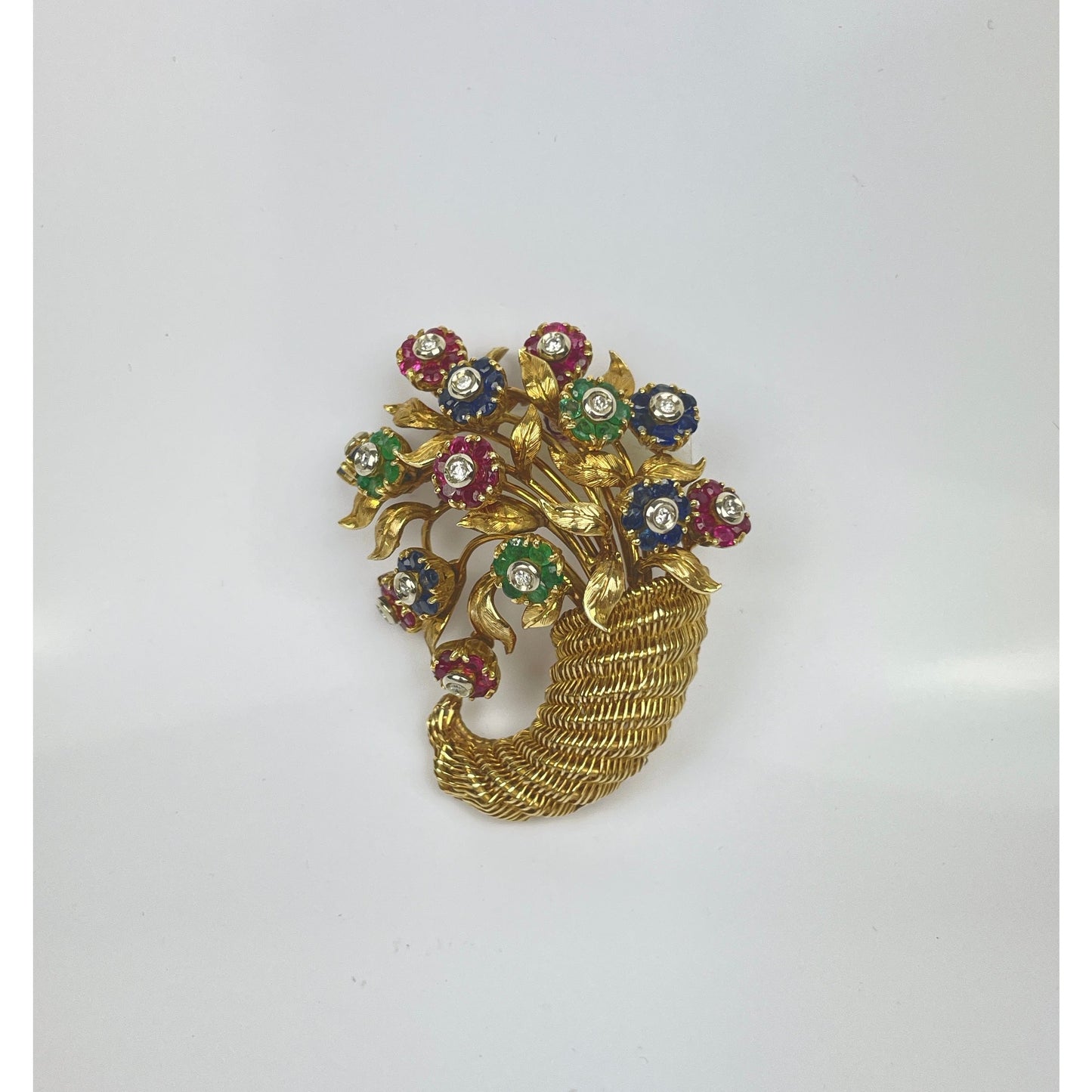Retro Tiffany & Co. En Tremblant Gem Set Gold Brooch Pin