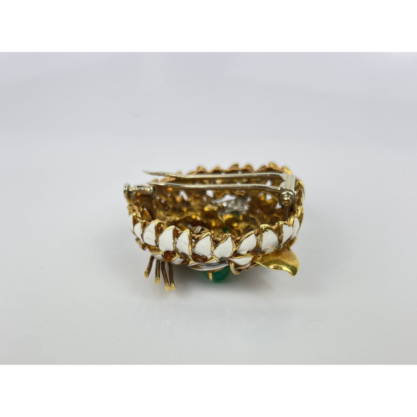 Vintage 18k Gold Emerald Diamond Ename Cat Brooch Pin