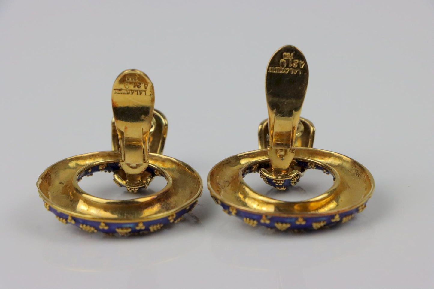 Vintage Lalaounis 18K Gold Enamel Earrings