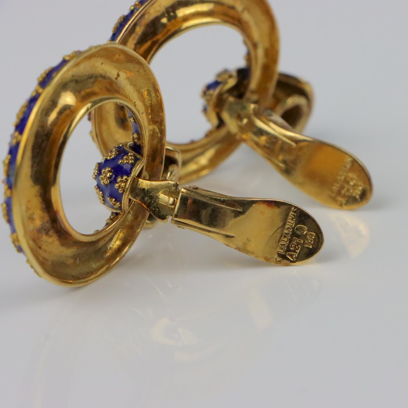 Vintage Lalaounis 18K Gold Enamel Earrings