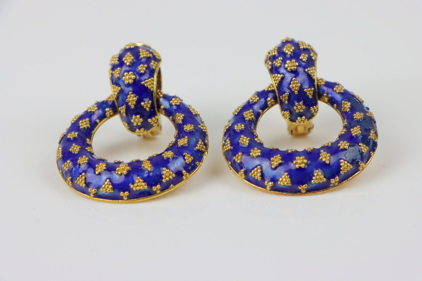 Vintage Lalaounis 18K Gold Enamel Earrings