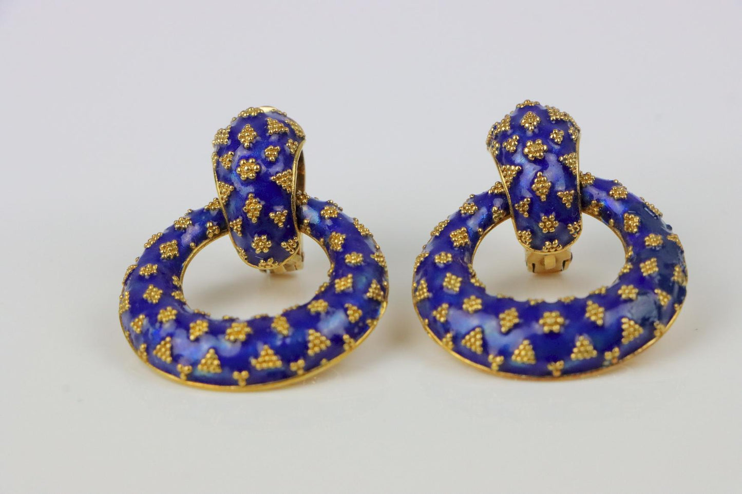 Vintage Lalaounis 18K Gold Enamel Earrings