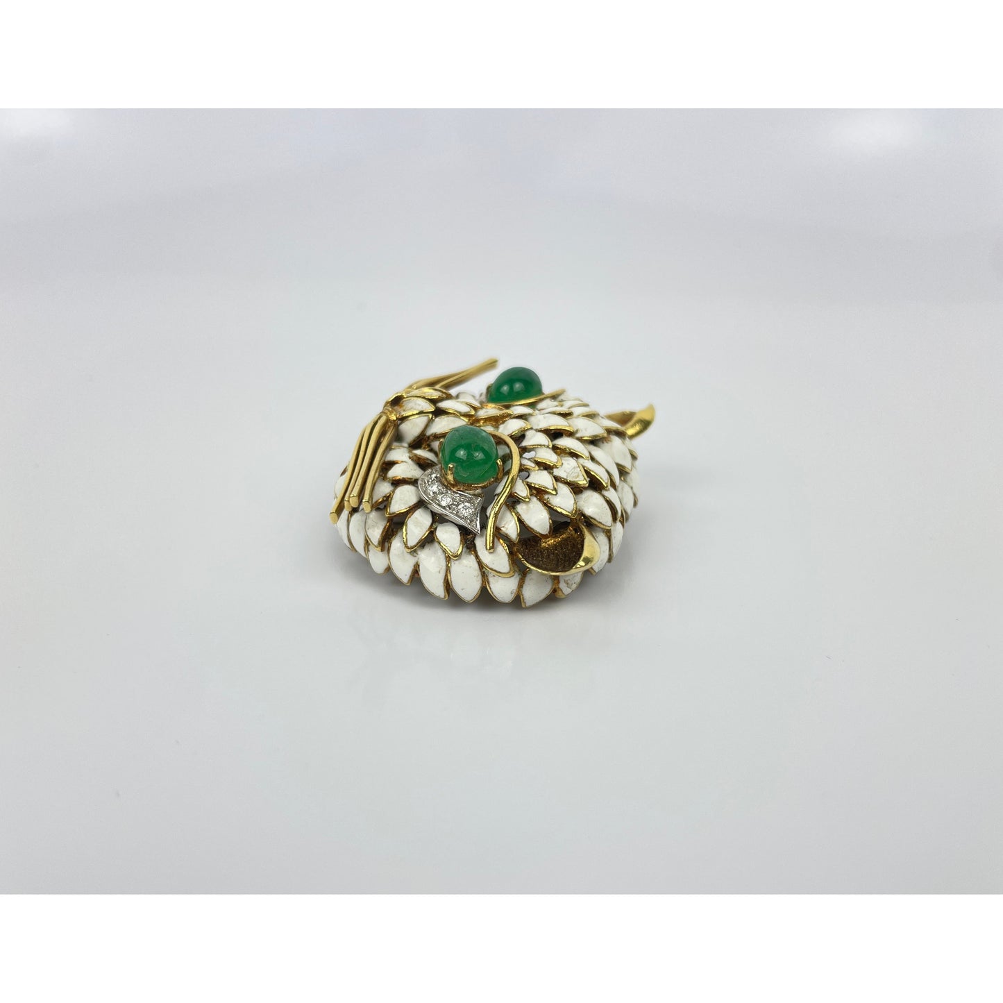 Vintage 18k Gold Emerald Diamond Ename Cat Brooch Pin