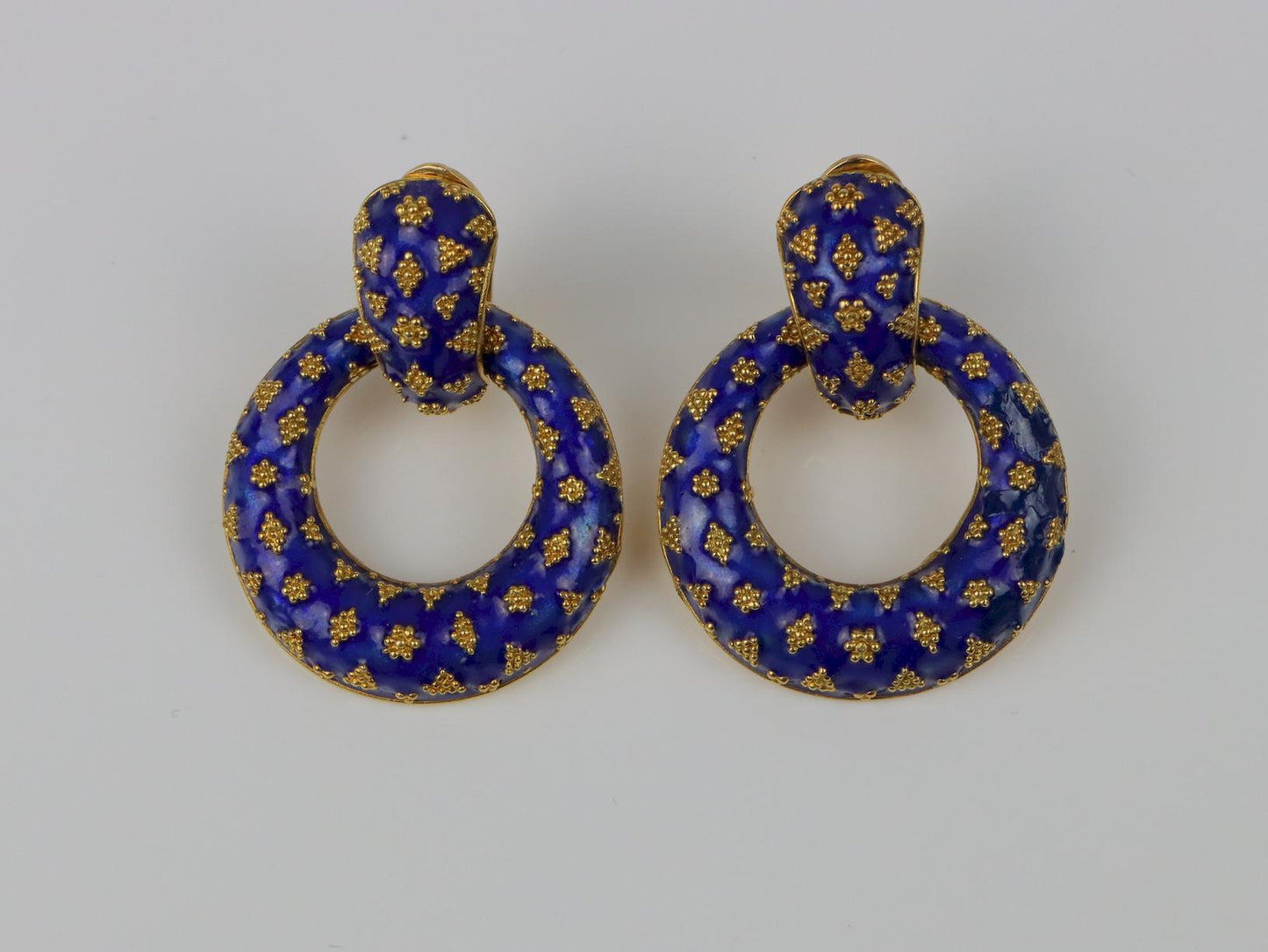 Vintage Lalaounis 18K Gold Enamel Earrings