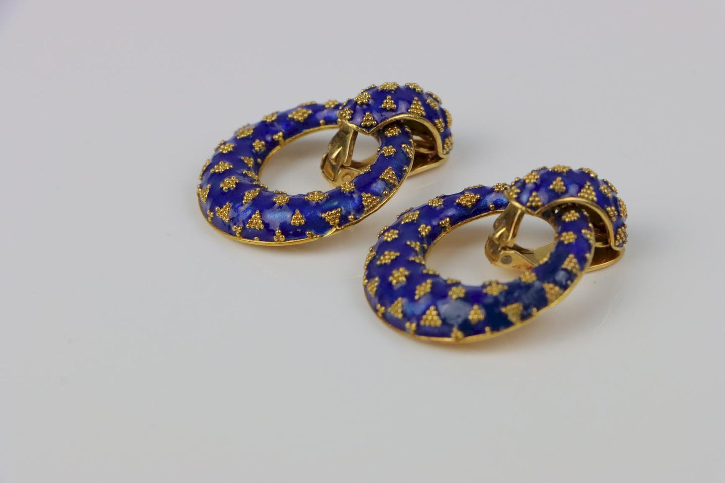 Vintage Lalaounis 18K Gold Enamel Earrings