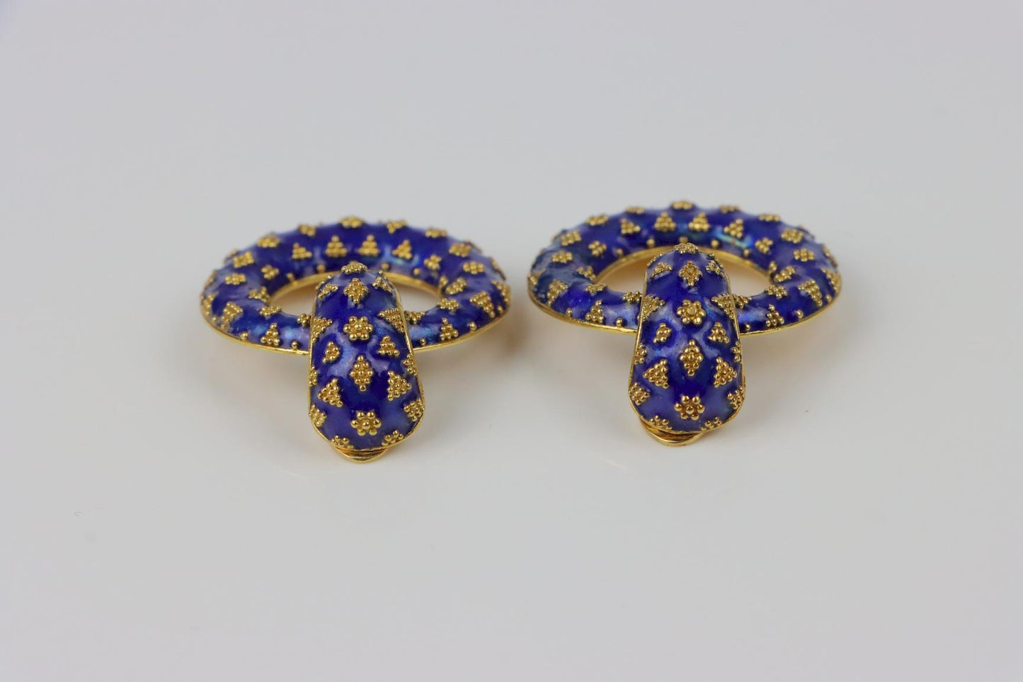 Vintage Lalaounis 18K Gold Enamel Earrings