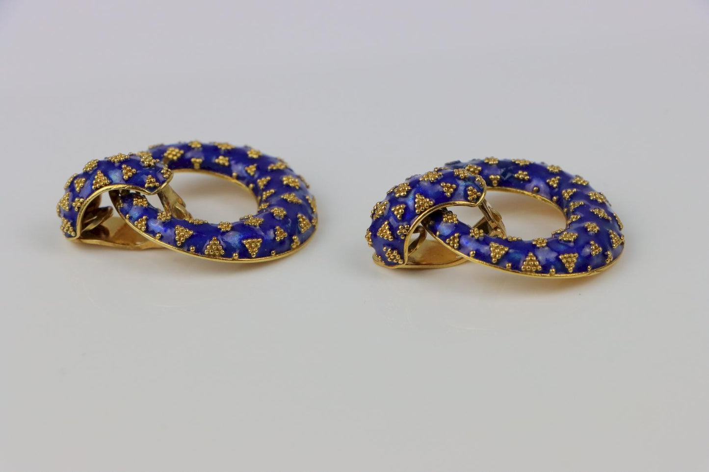 Vintage Lalaounis 18K Gold Enamel Earrings