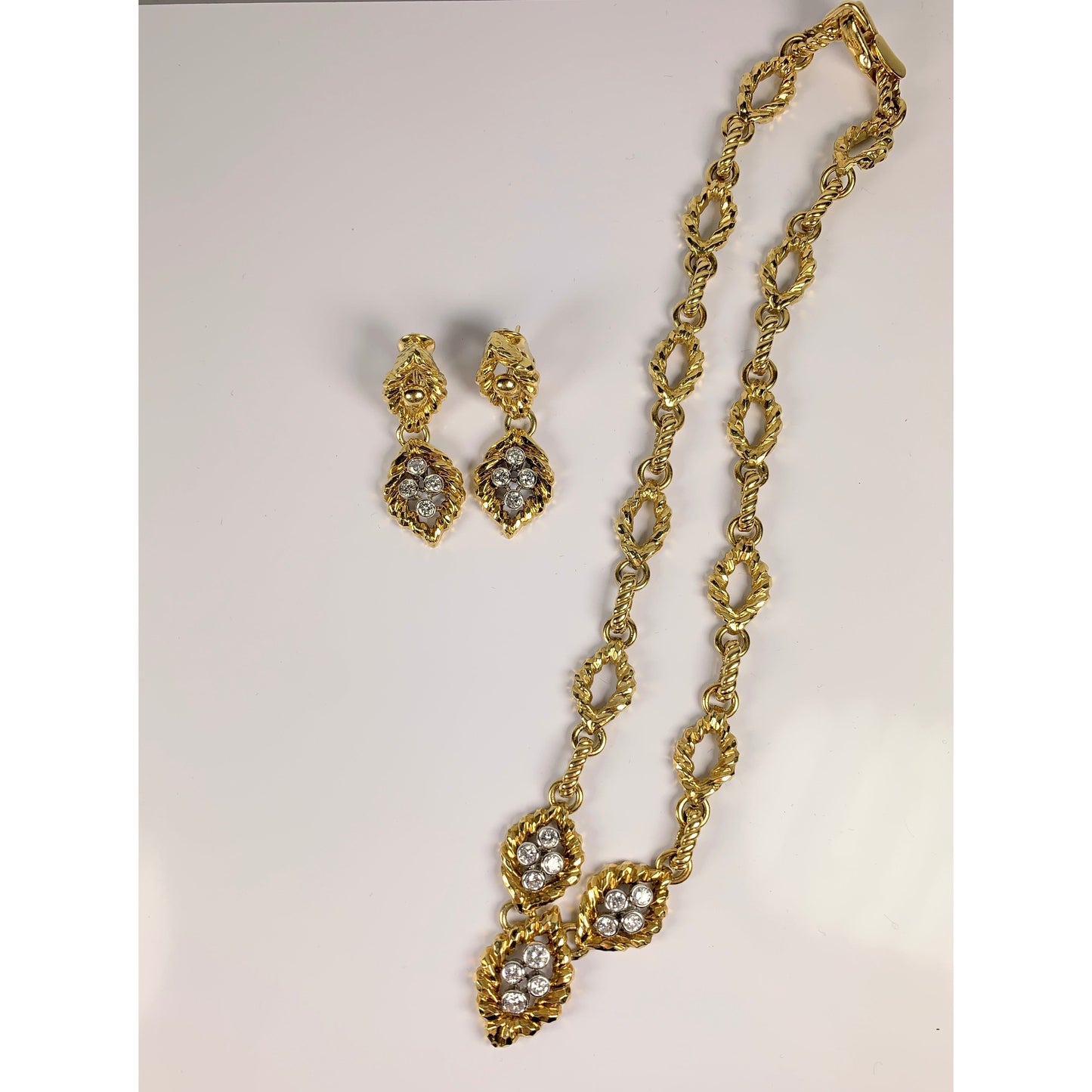 David Webb 18k Gold Diamond Necklace & Earrings Set