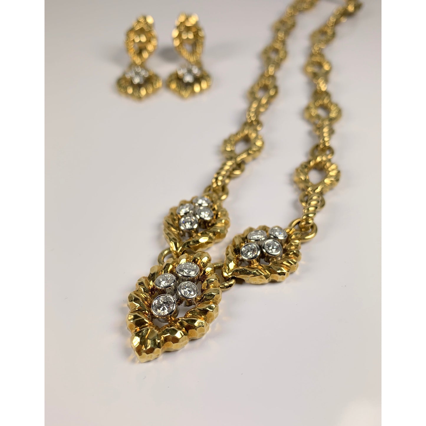 David Webb 18k Gold Diamond Necklace & Earrings Set