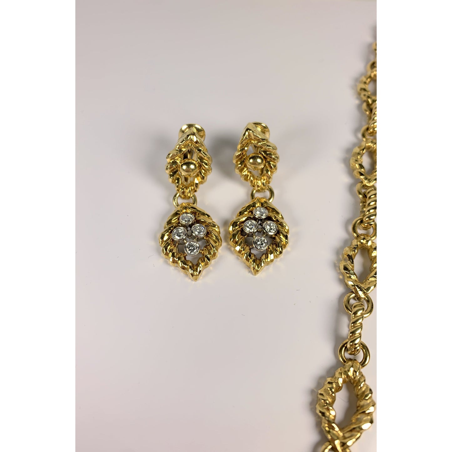 David Webb 18k Gold Diamond Necklace & Earrings Set