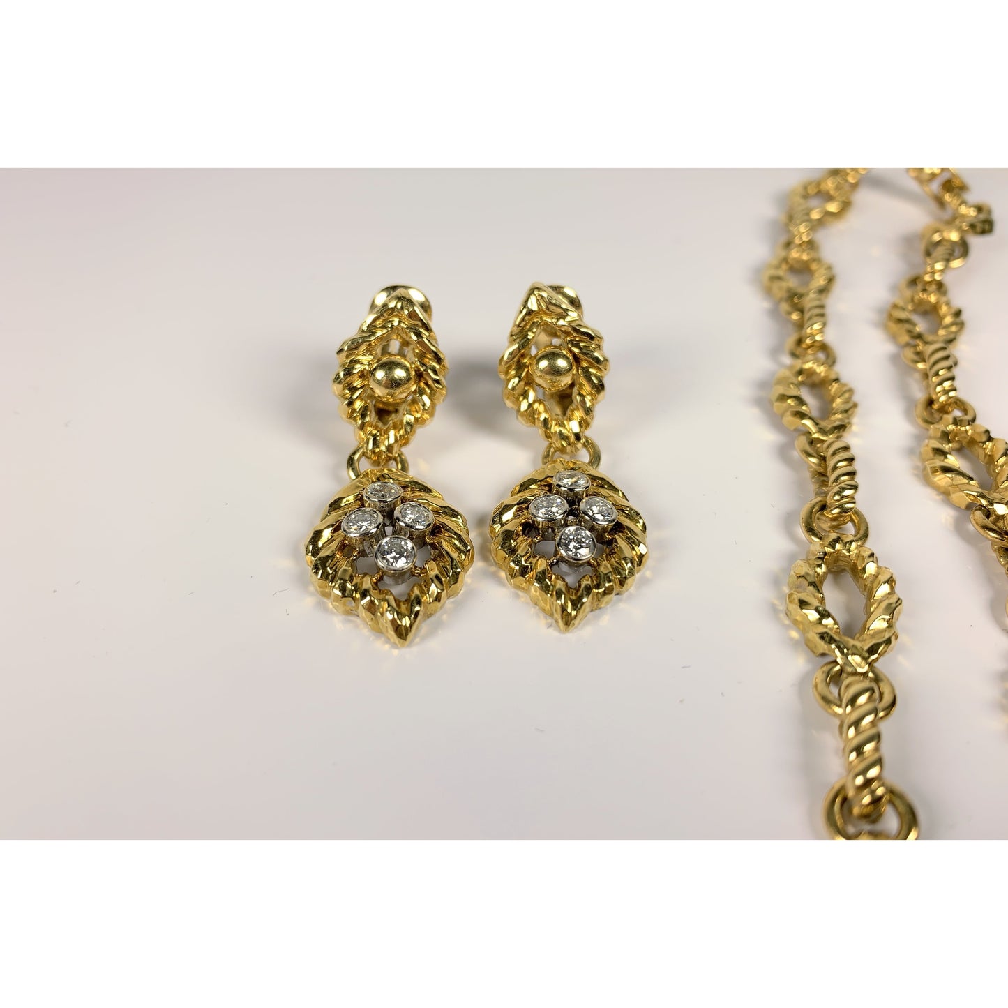 David Webb 18k Gold Diamond Necklace & Earrings Set