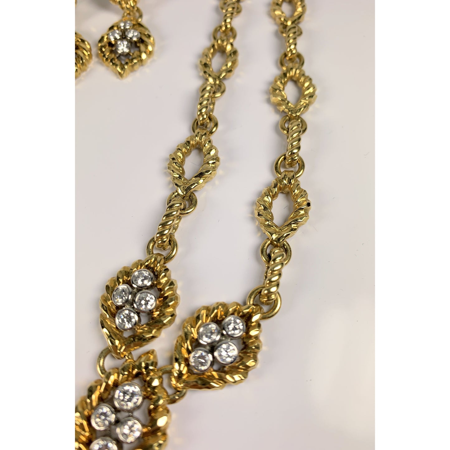 David Webb 18k Gold Diamond Necklace & Earrings Set