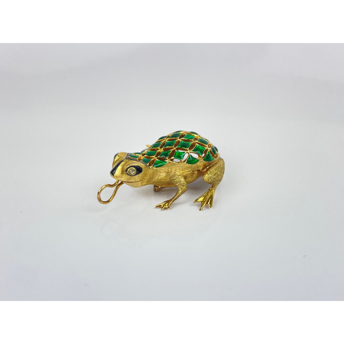 14k Gold Enamel Frog Pendant Brooch