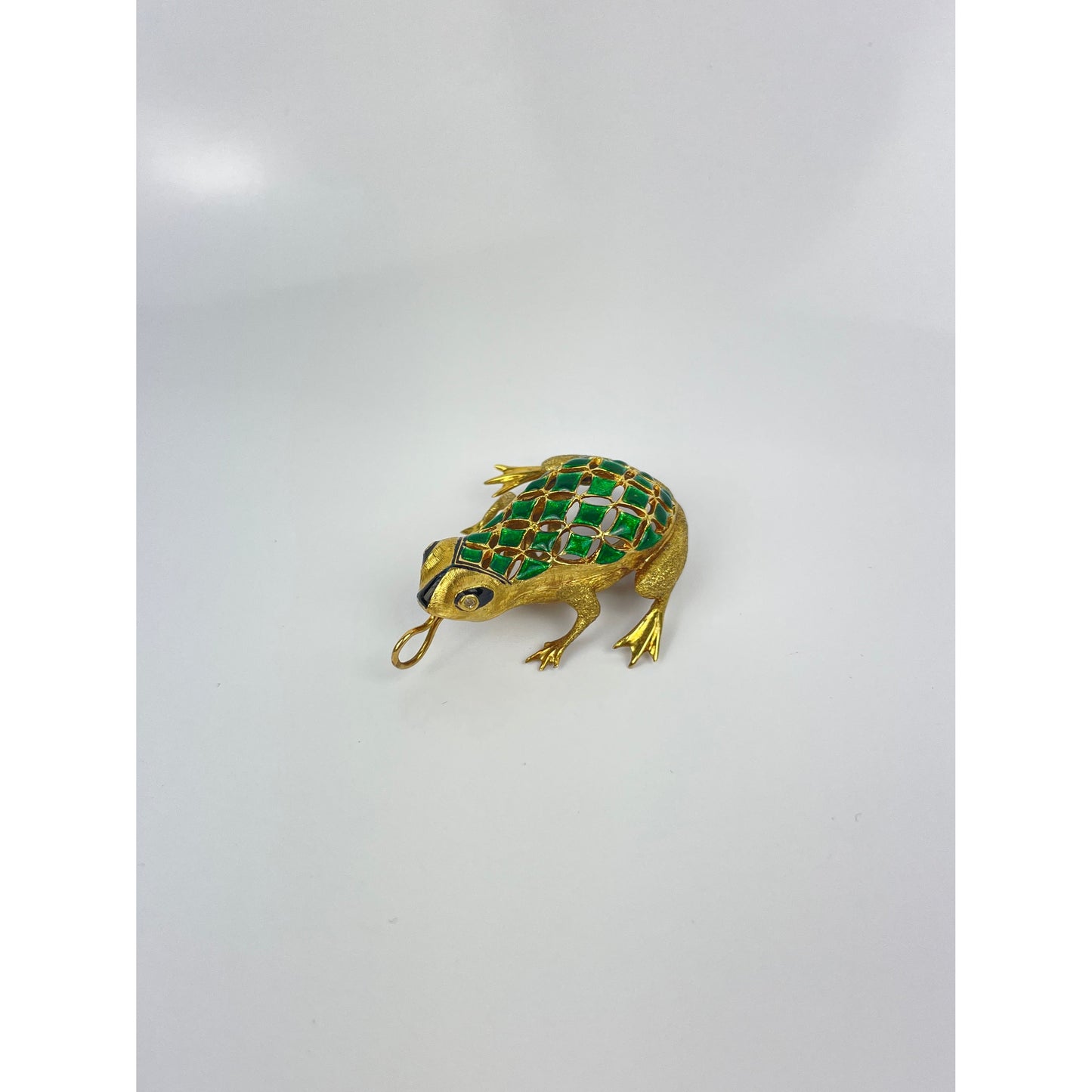 14k Gold Enamel Frog Pendant Brooch