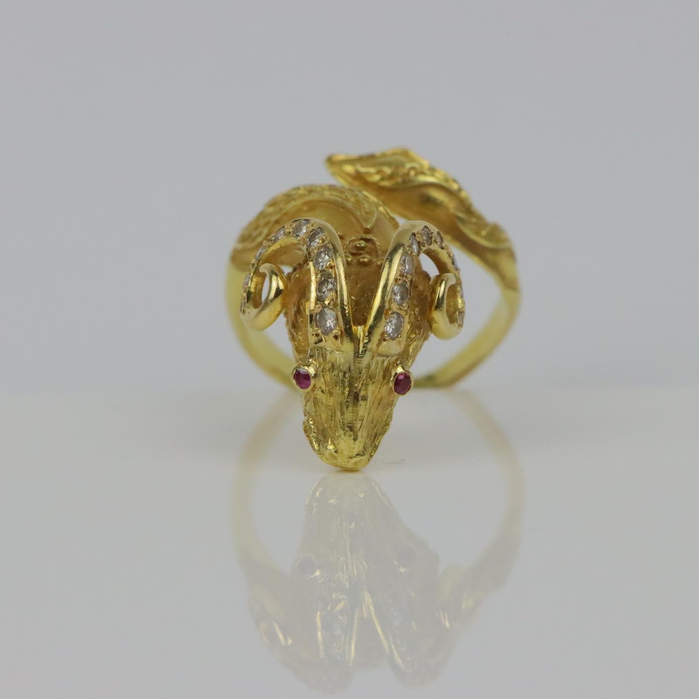 Vintage Greek 18K Gold Ram Ring Attrib. Zolotas
