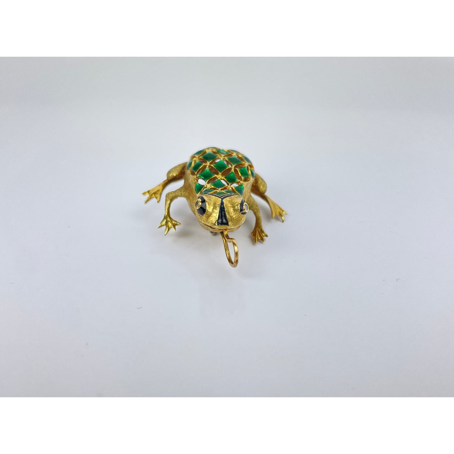 14k Gold Enamel Frog Pendant Brooch