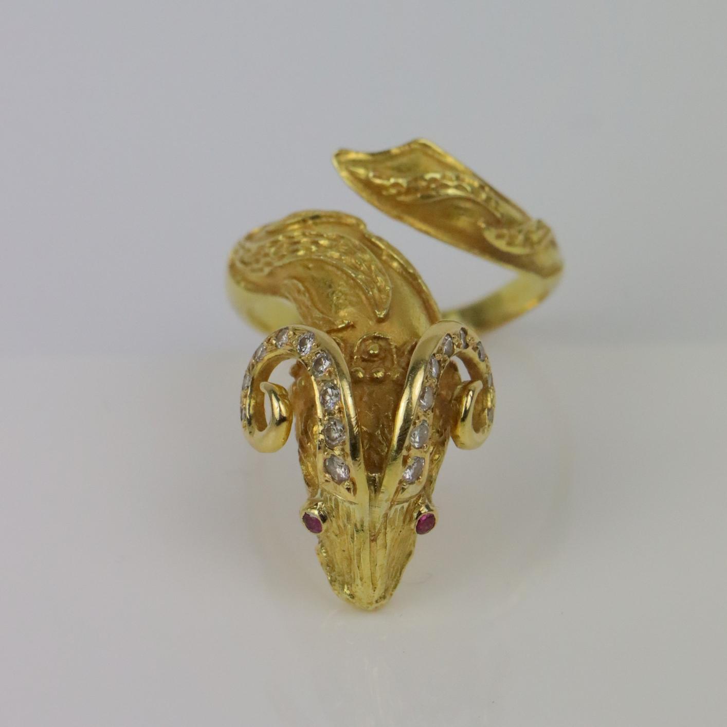 Vintage Greek 18K Gold Ram Ring Attrib. Zolotas