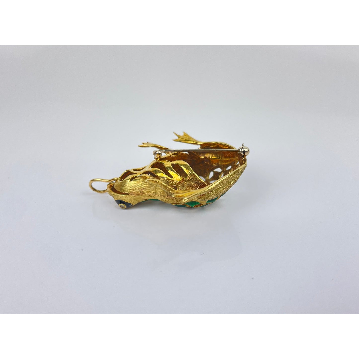 14k Gold Enamel Frog Pendant Brooch