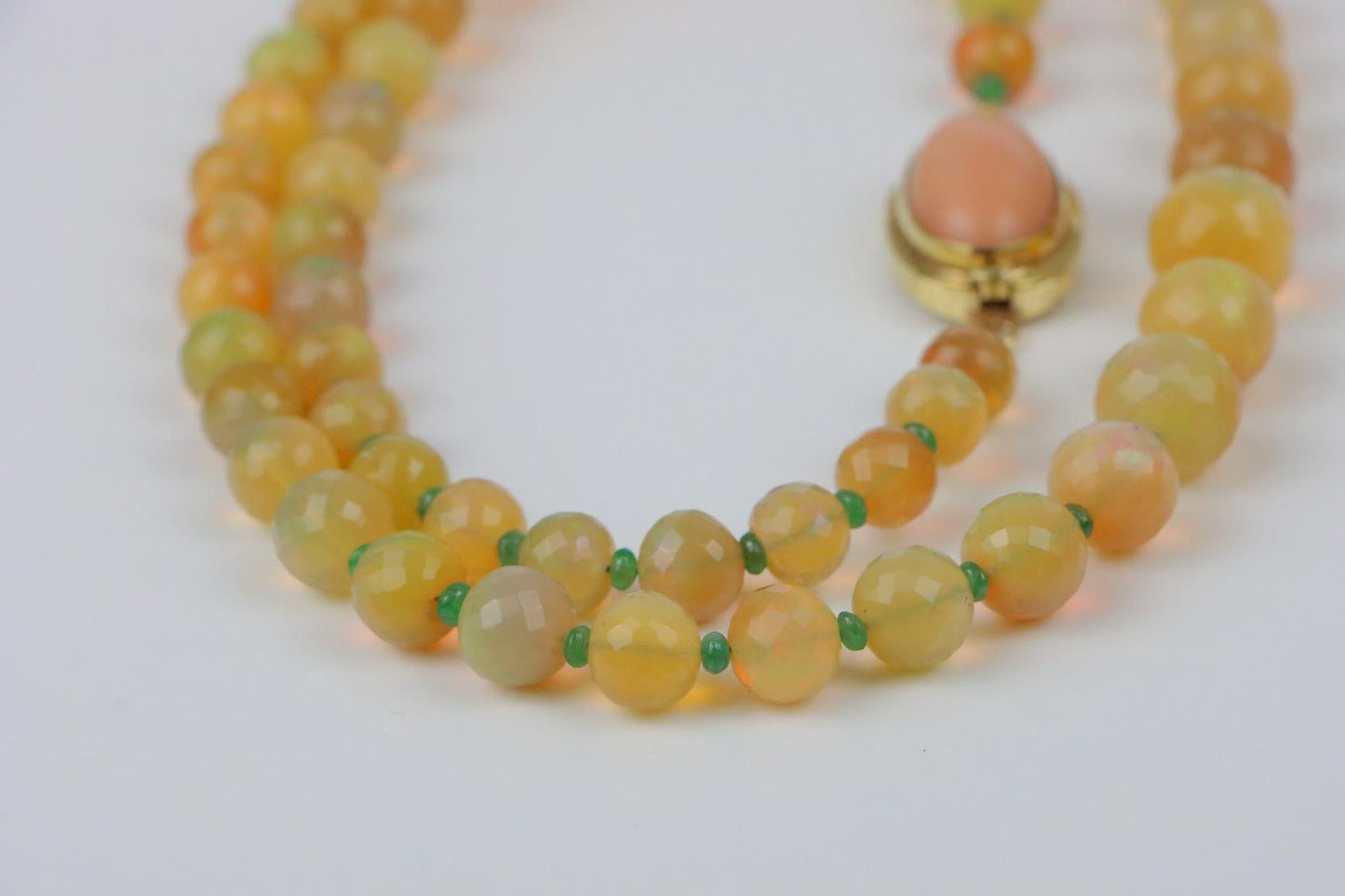 A 14K Gold Opal Emerald and Coral Bead Necklace