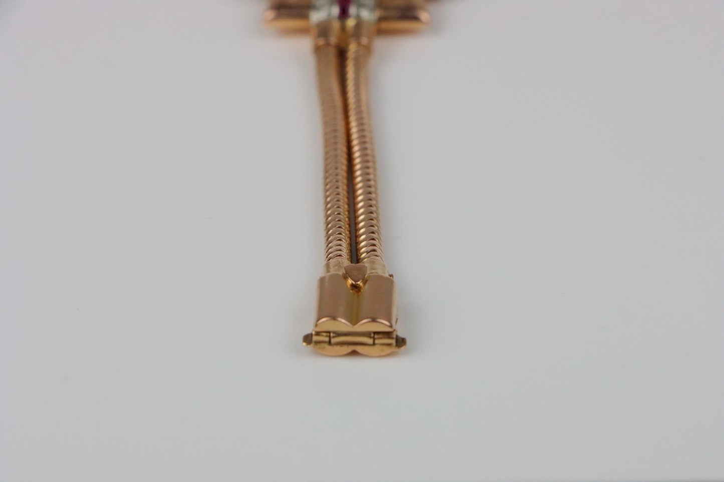 Retro 14K Rose Gold Ruby Diamond Watch Bracelet