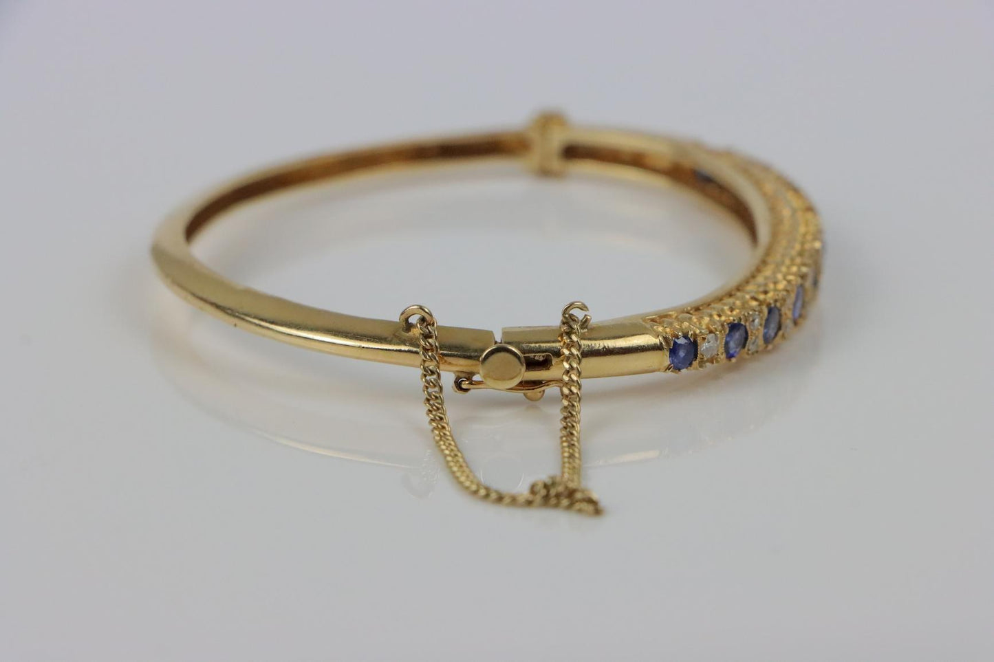Vintage 14K Gold Diamond Sapphire Bangle