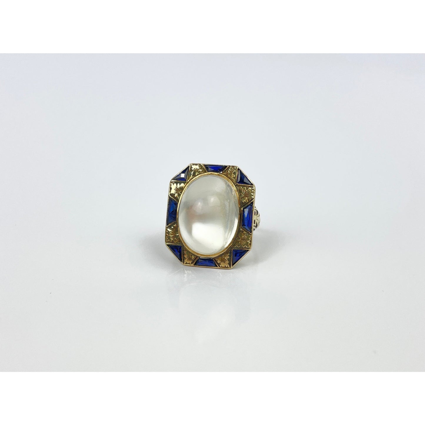 Art Deco 14k Gold Moonstone Cabochon Sapphire Ring
