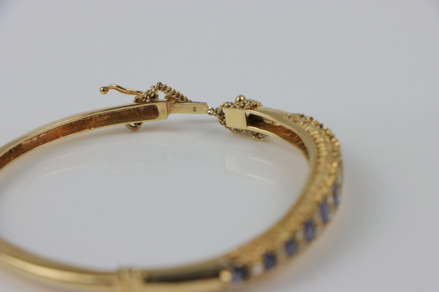 Vintage 14K Gold Diamond Sapphire Bangle