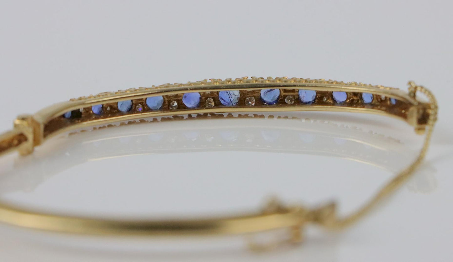 Vintage 14K Gold Diamond Sapphire Bangle