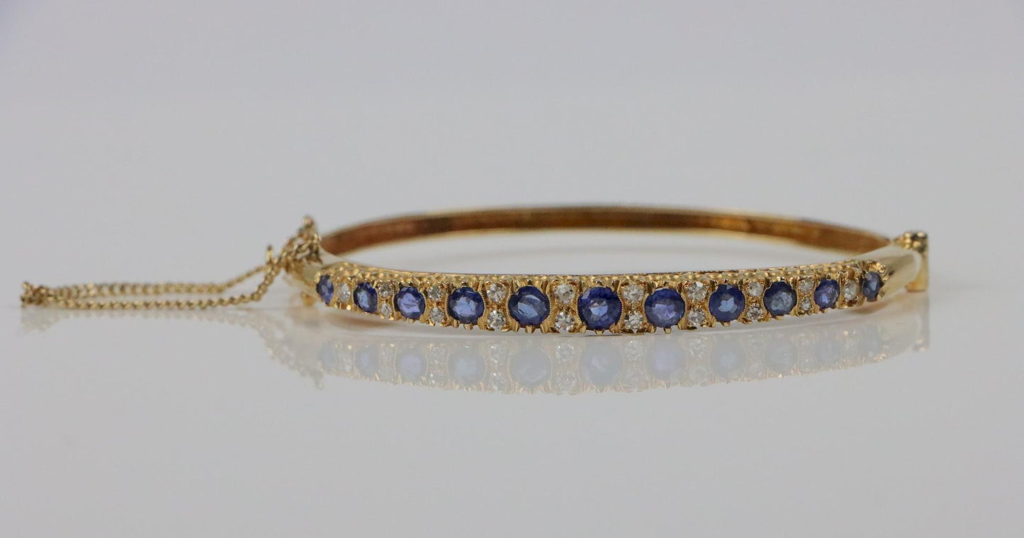 Vintage 14K Gold Diamond Sapphire Bangle