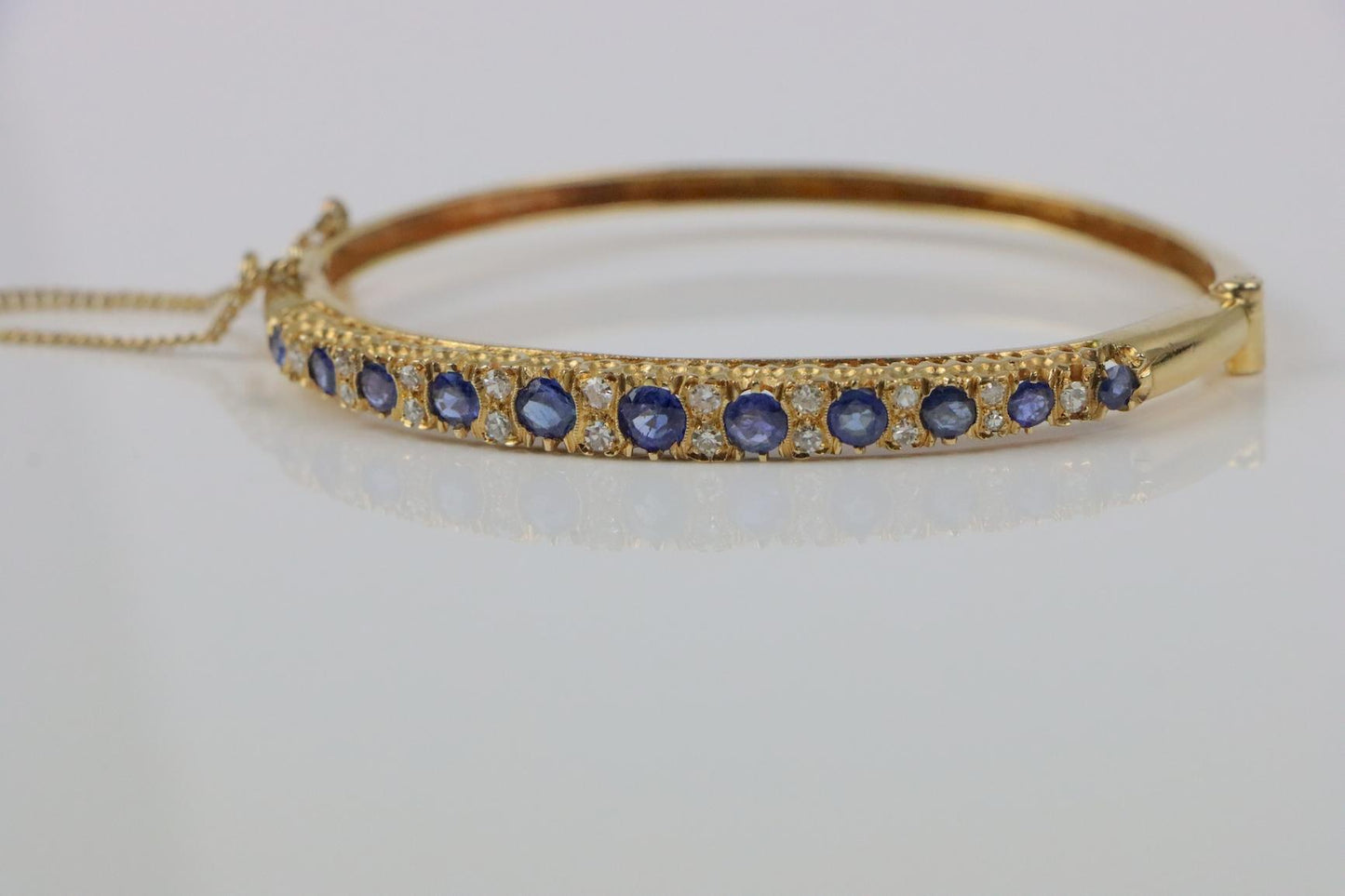Vintage 14K Gold Diamond Sapphire Bangle