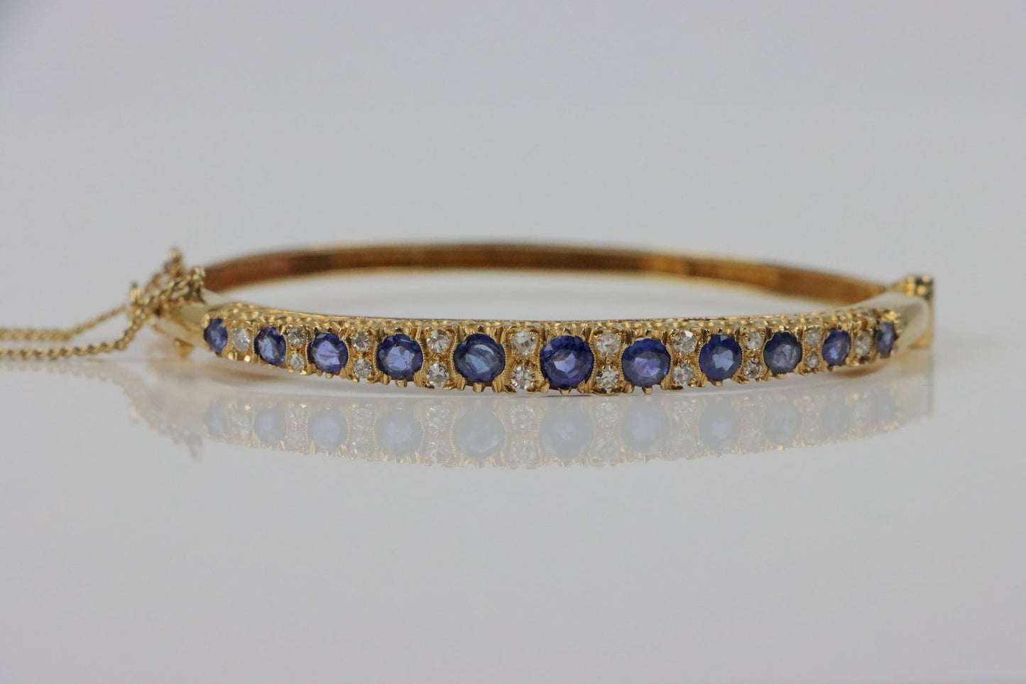 Vintage 14K Gold Diamond Sapphire Bangle
