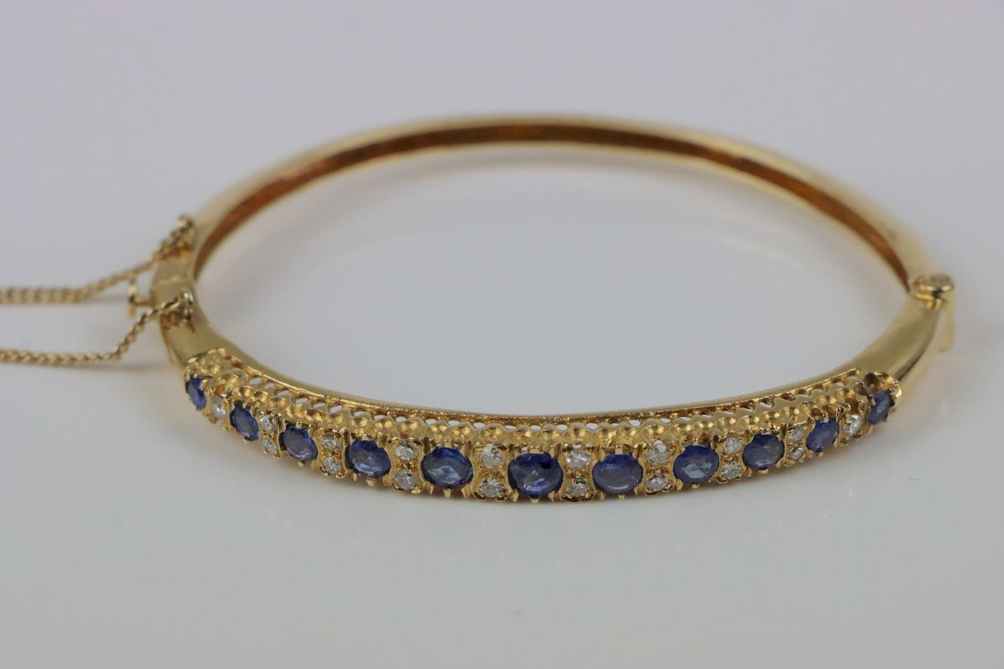 Vintage 14K Gold Diamond Sapphire Bangle