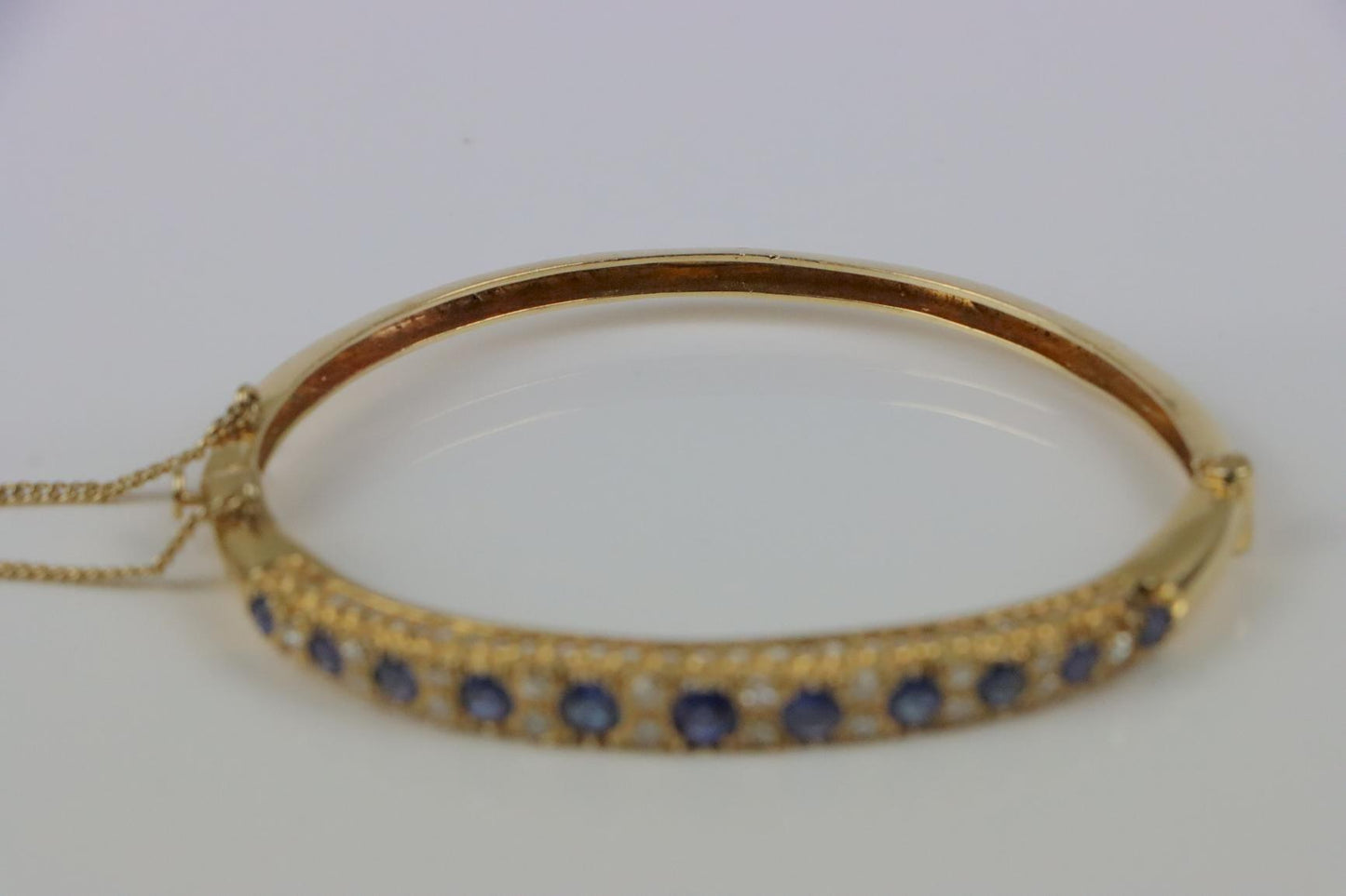 Vintage 14K Gold Diamond Sapphire Bangle