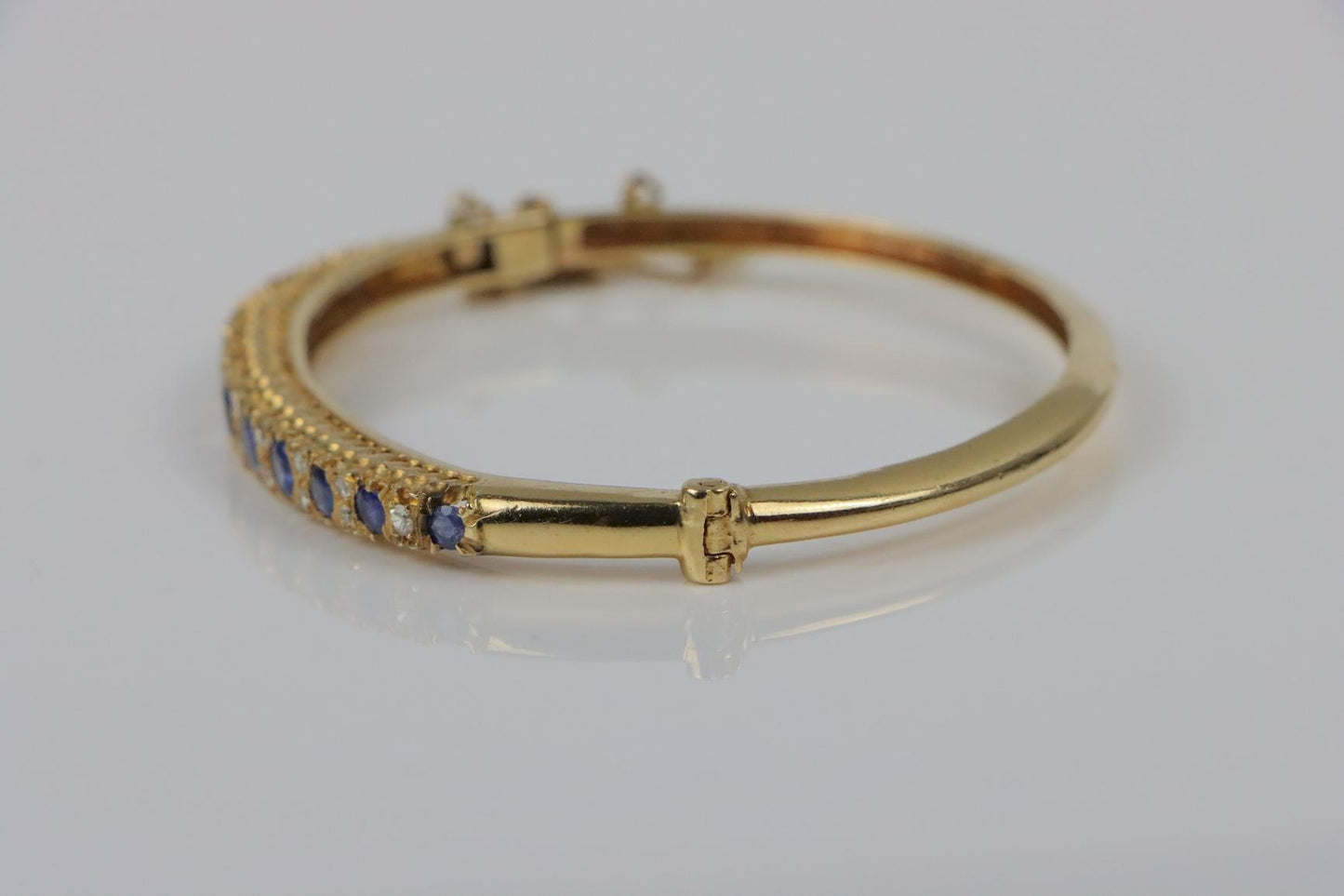Vintage 14K Gold Diamond Sapphire Bangle