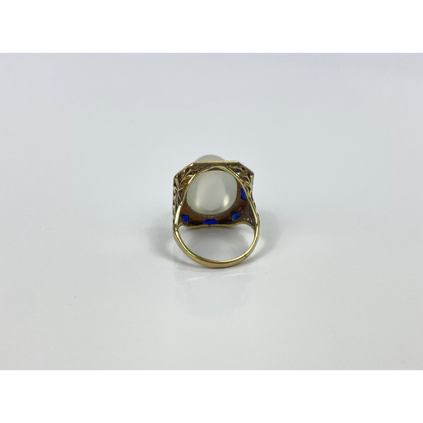 Art Deco 14k Gold Moonstone Cabochon Sapphire Ring