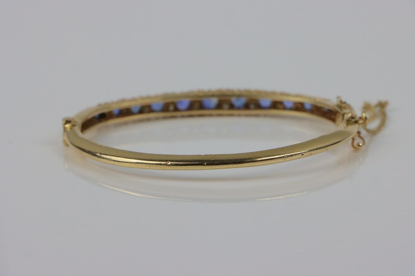 Vintage 14K Gold Diamond Sapphire Bangle