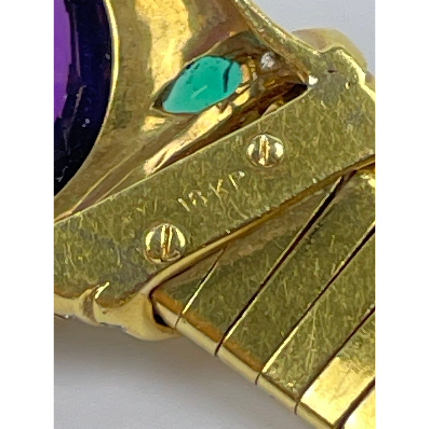 Vintage Gemlok 18k Gold Diamond Emerald Amethyst Cabochon Necklace