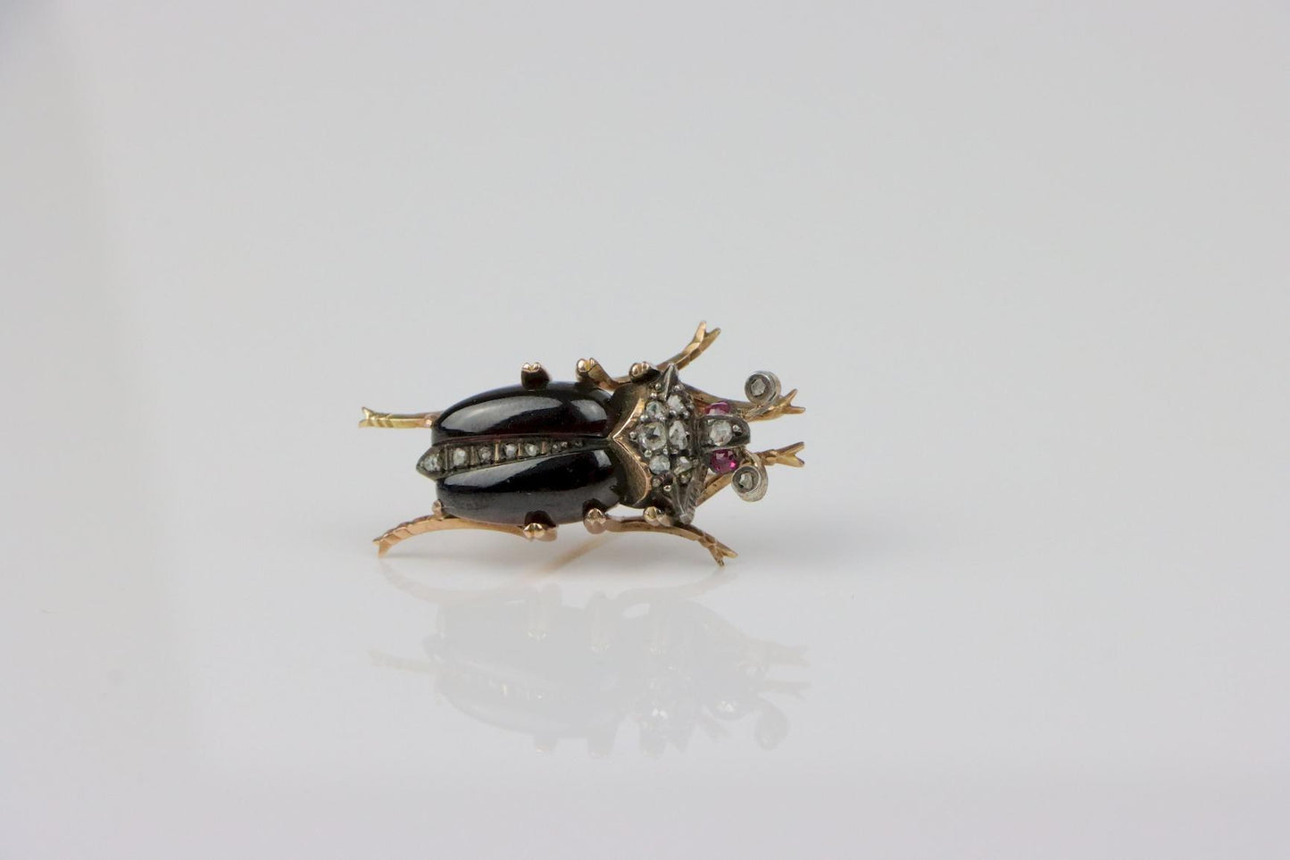 Antique 14K Gold Garnet Diamond Insect Brooch
