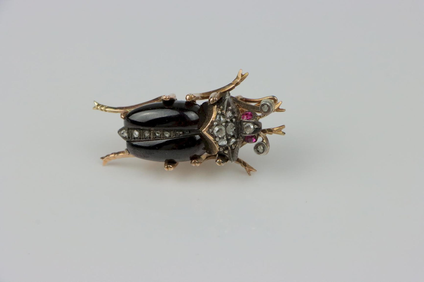 Antique 14K Gold Garnet Diamond Insect Brooch