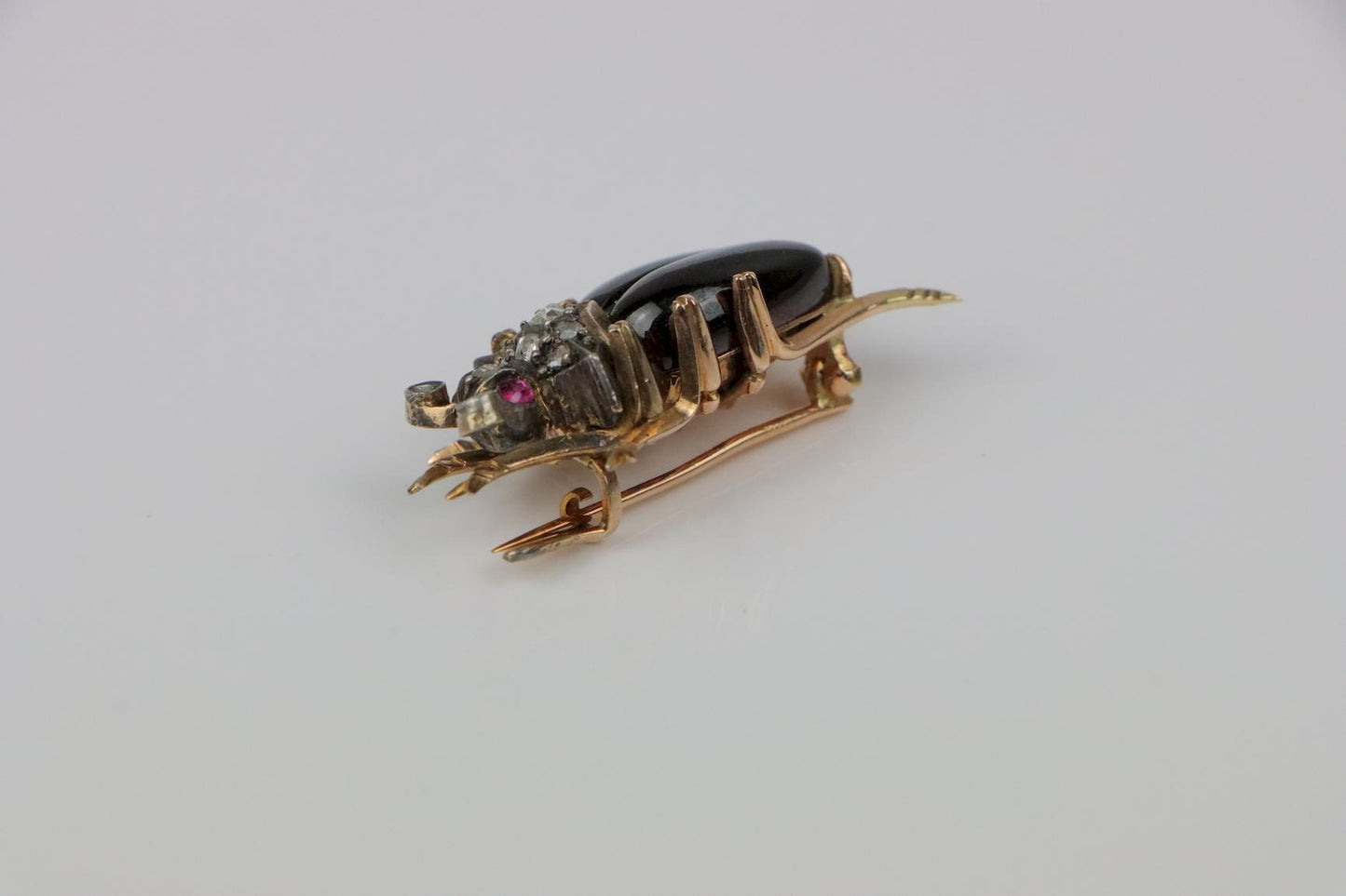 Antique 14K Gold Garnet Diamond Insect Brooch