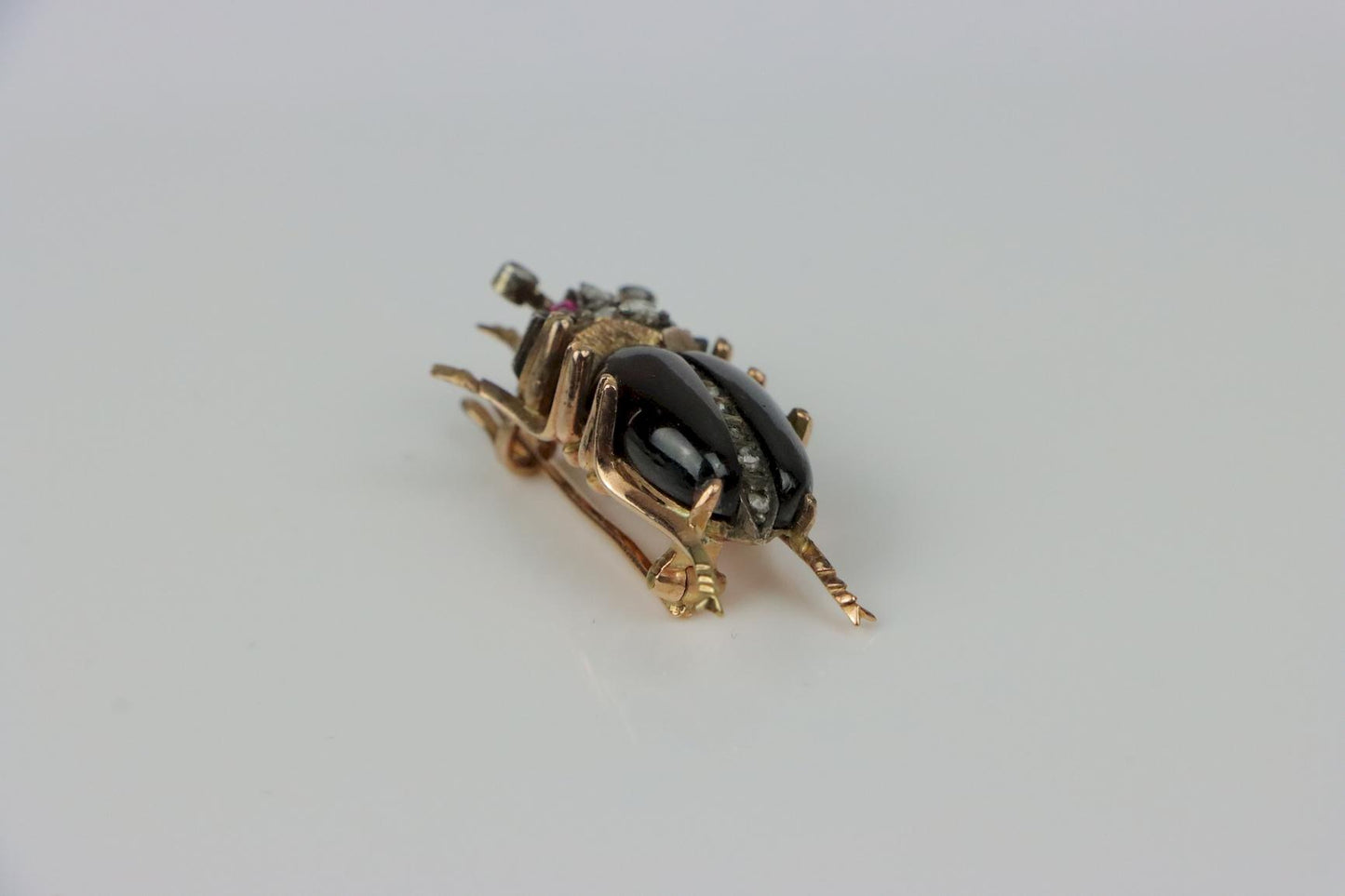 Antique 14K Gold Garnet Diamond Insect Brooch