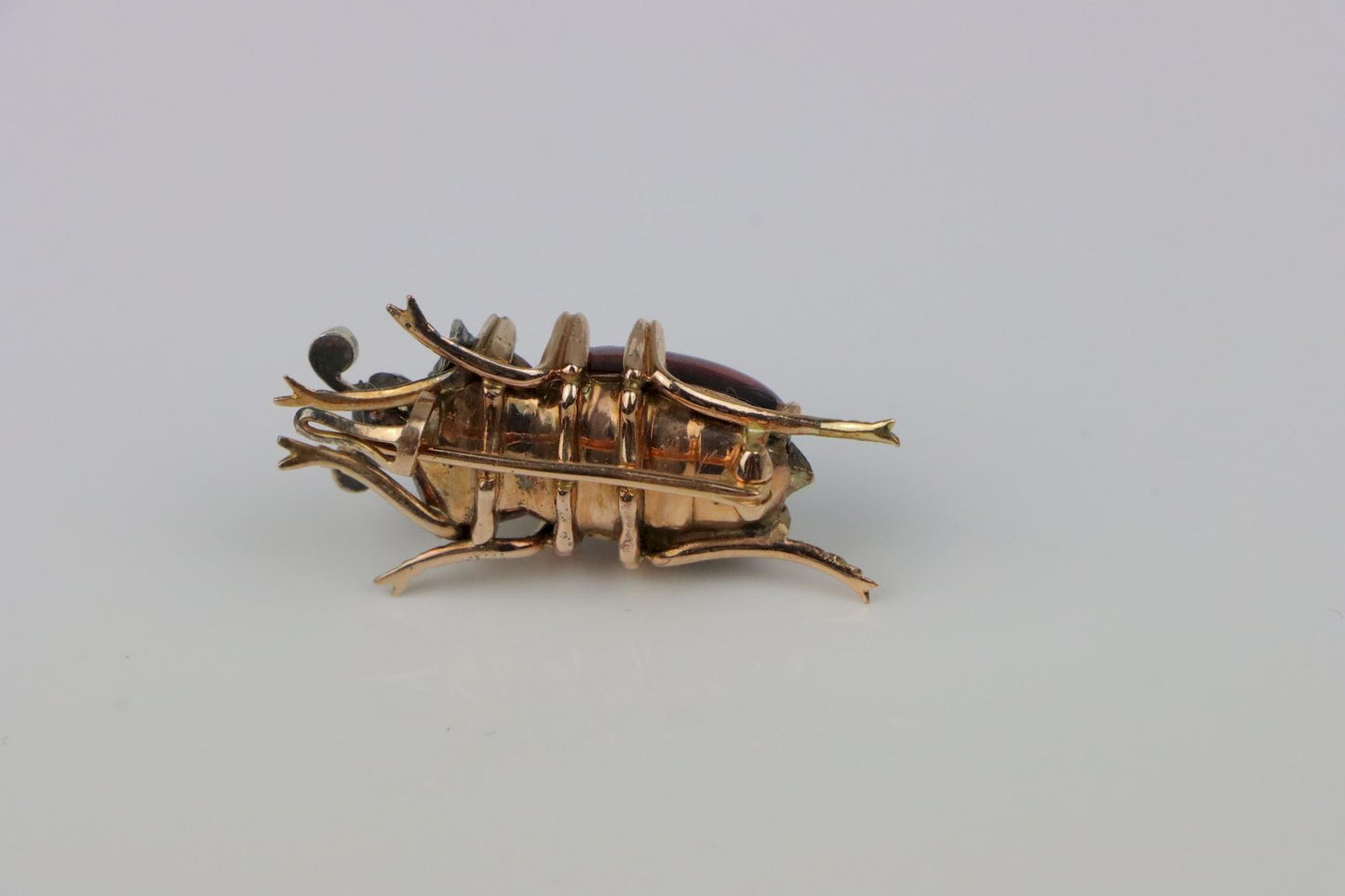 Antique 14K Gold Garnet Diamond Insect Brooch