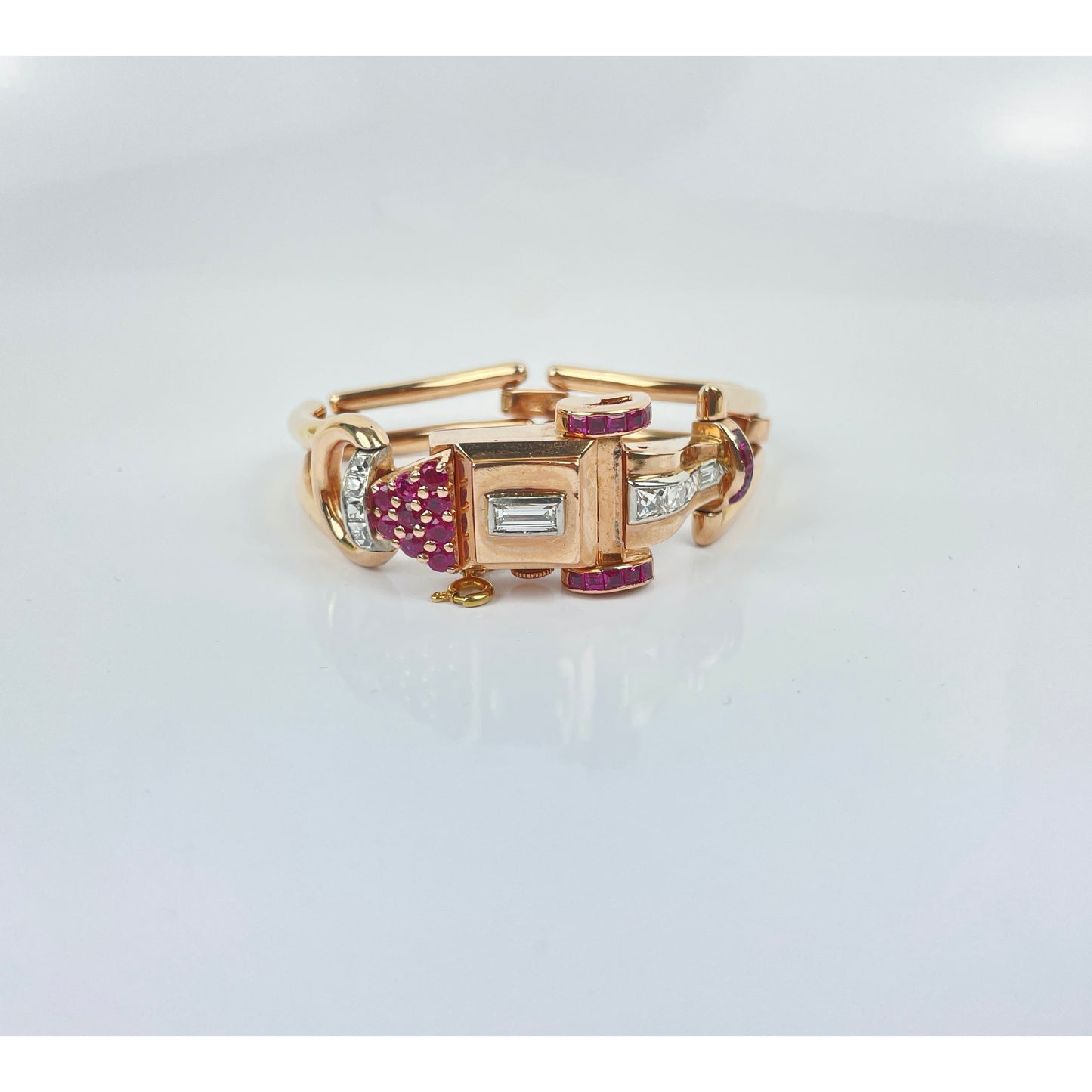 Retro 14k Gold Ruby Diamond Watch Bracelet