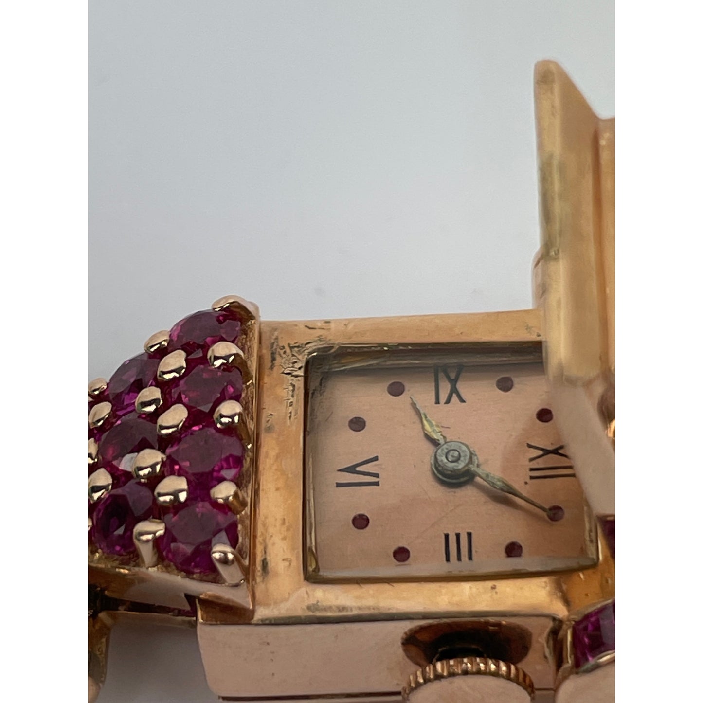 Retro 14k Gold Ruby Diamond Watch Bracelet