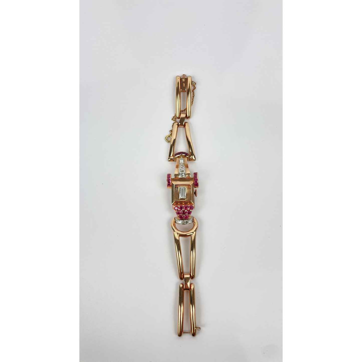 Retro 14k Gold Ruby Diamond Watch Bracelet