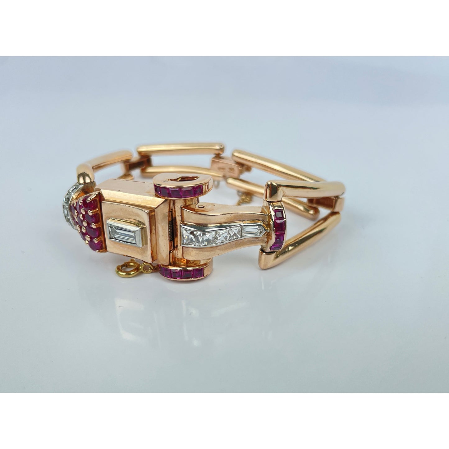 Retro 14k Gold Ruby Diamond Watch Bracelet