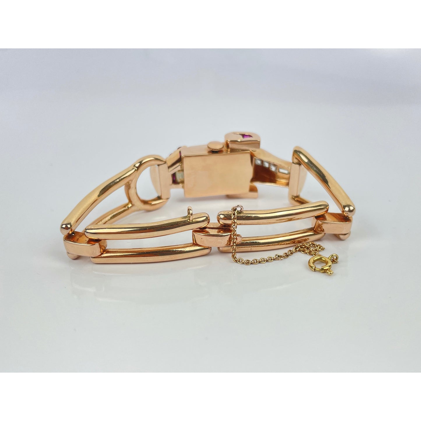 Retro 14k Gold Ruby Diamond Watch Bracelet