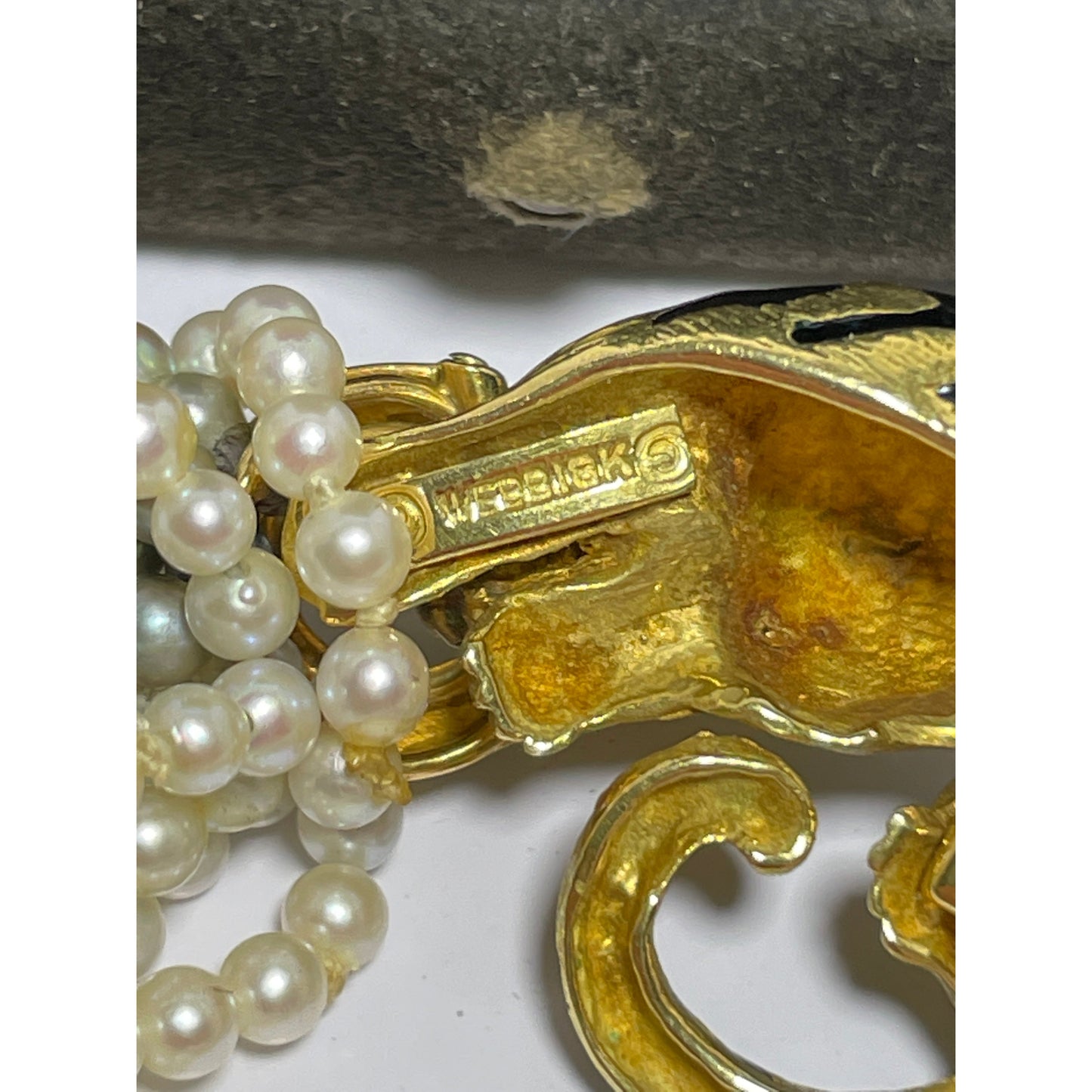 Vintage David Webb 18 kt Gold Tiger Cultured Pearl Bracelet