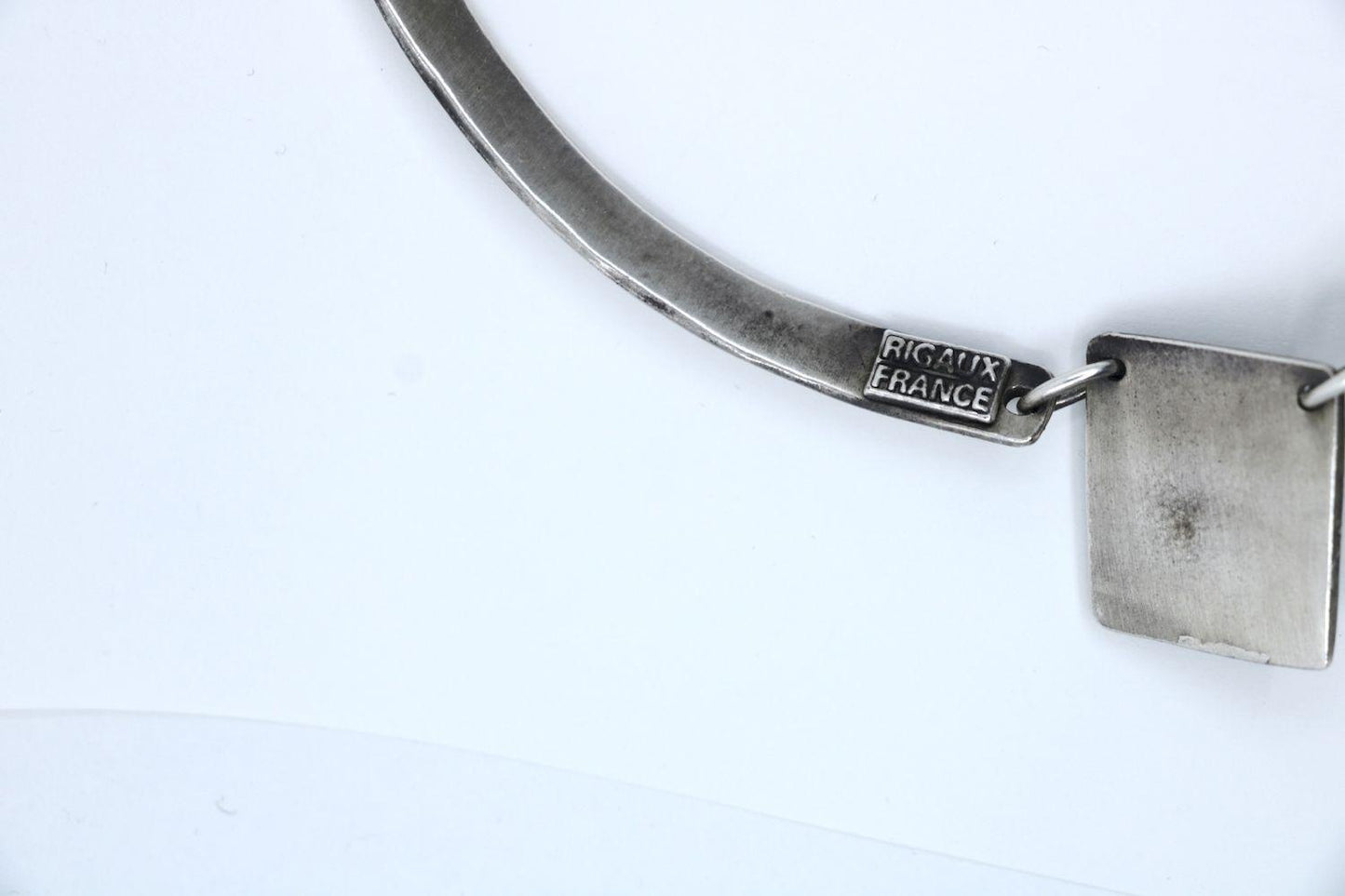 Vintage Rigaux France Sliver Tone Green Glass Necklace