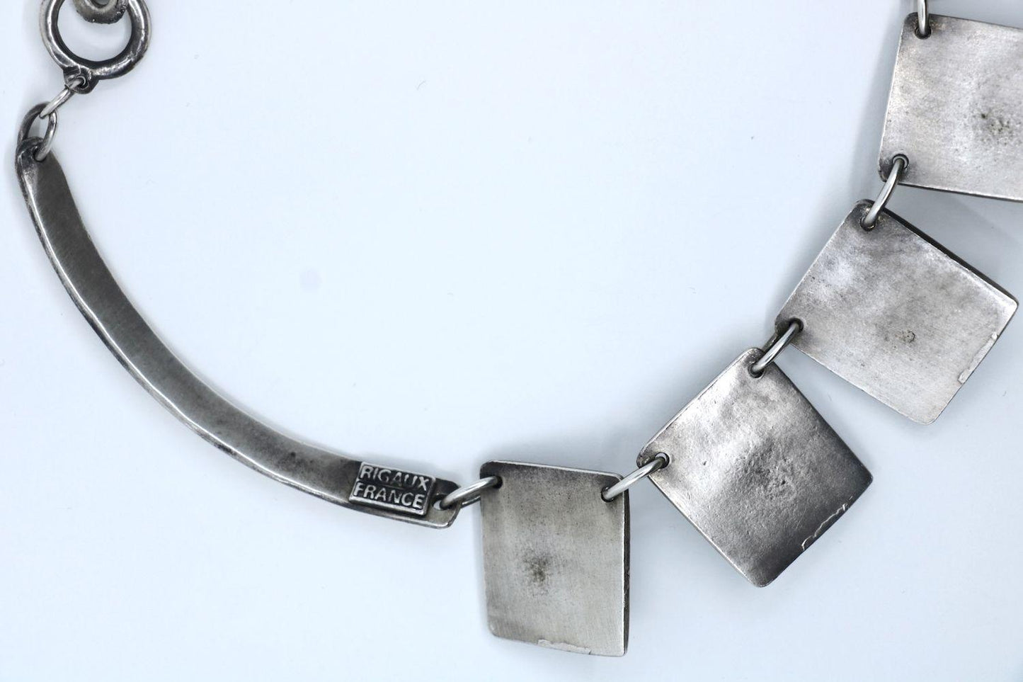 Vintage Rigaux France Sliver Tone Green Glass Necklace